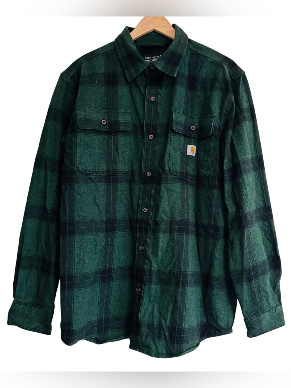 Carhartt Loose Fit Green Plaid Button-Up Work Shirt